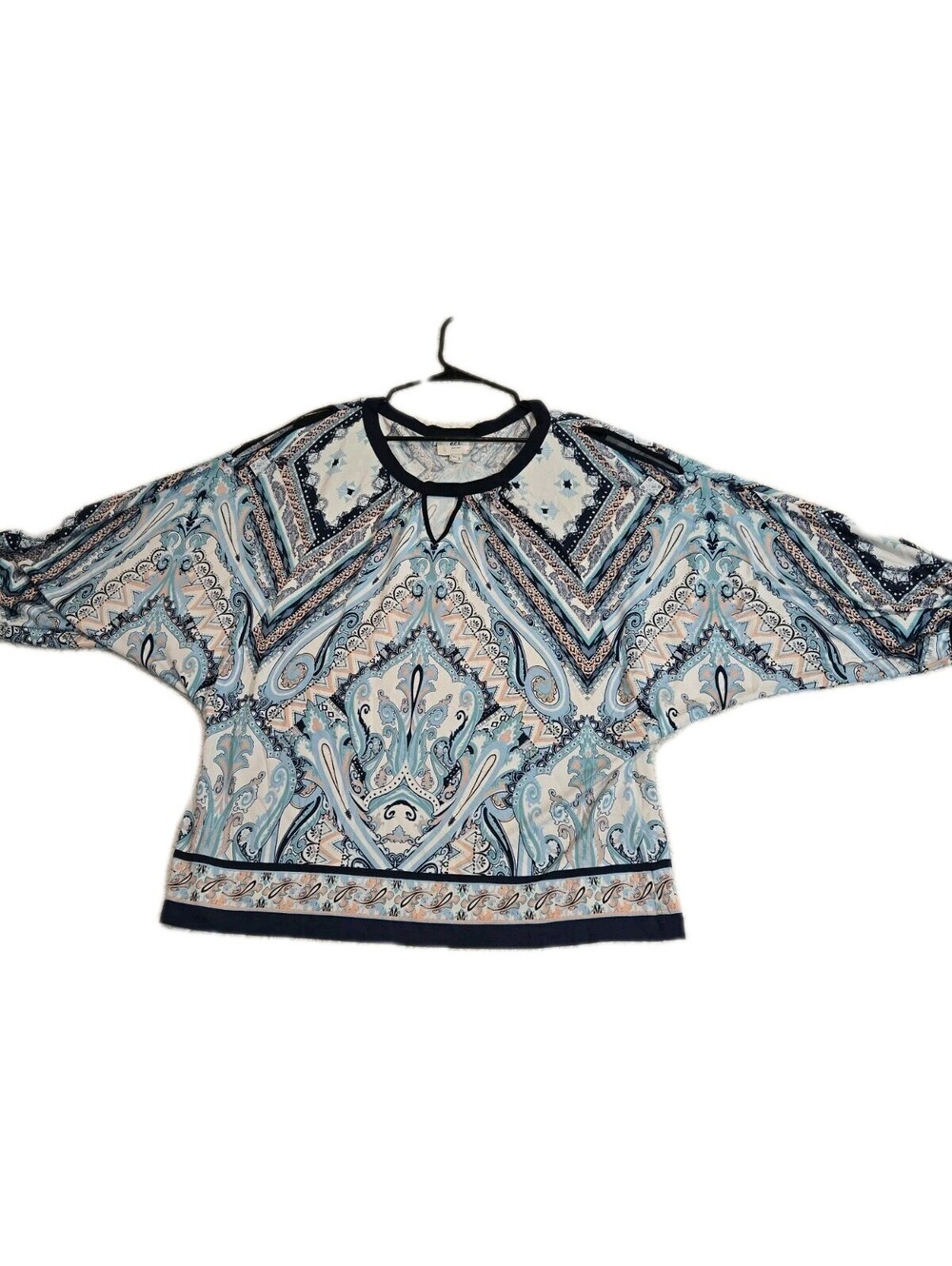 eci new york top Women's XL Cold Shoulder 3/4 Sleeve Paisley Patchwork  Boho